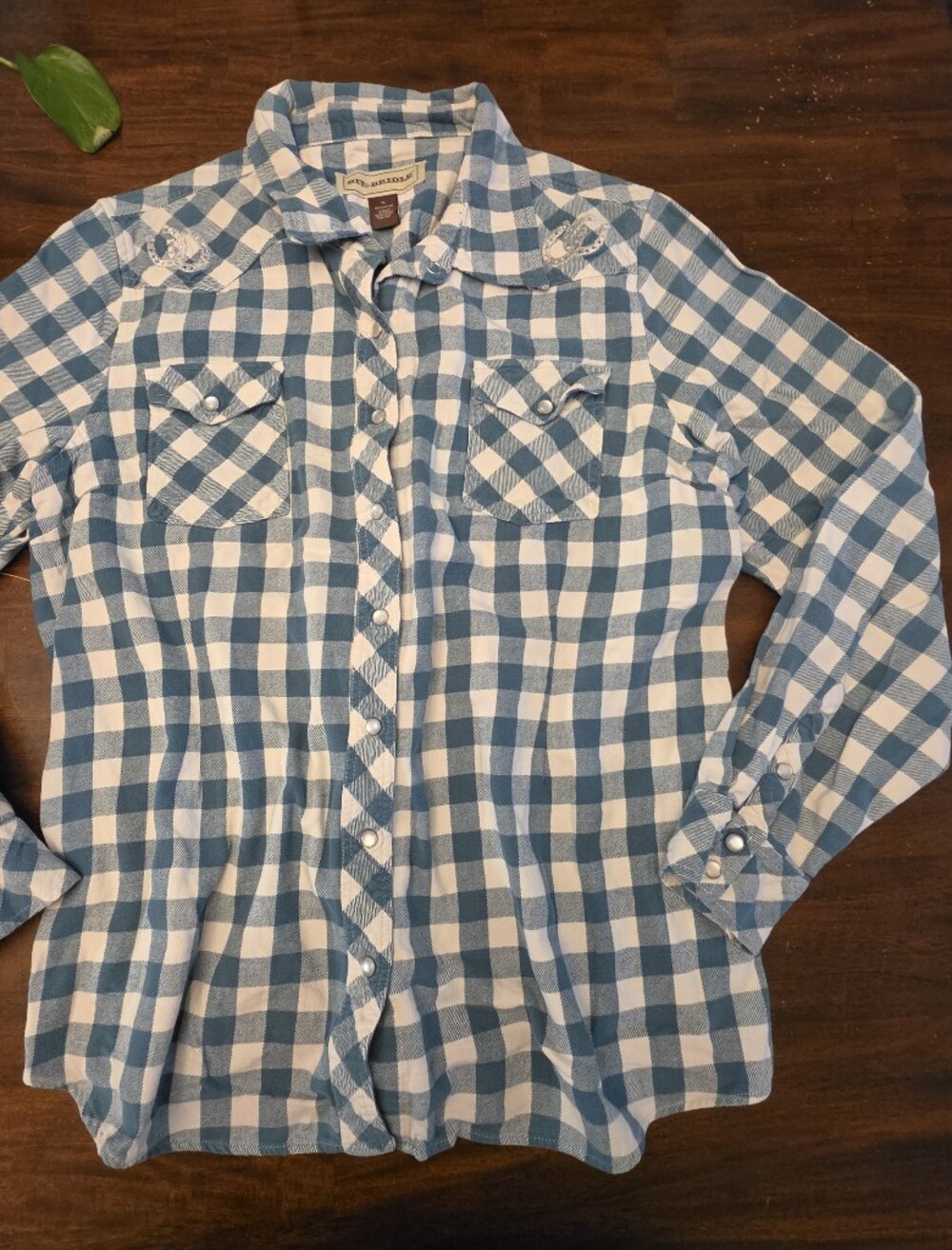 Bit & Bridle Blue & White Plaid Western Button Down Shirt - Size XL